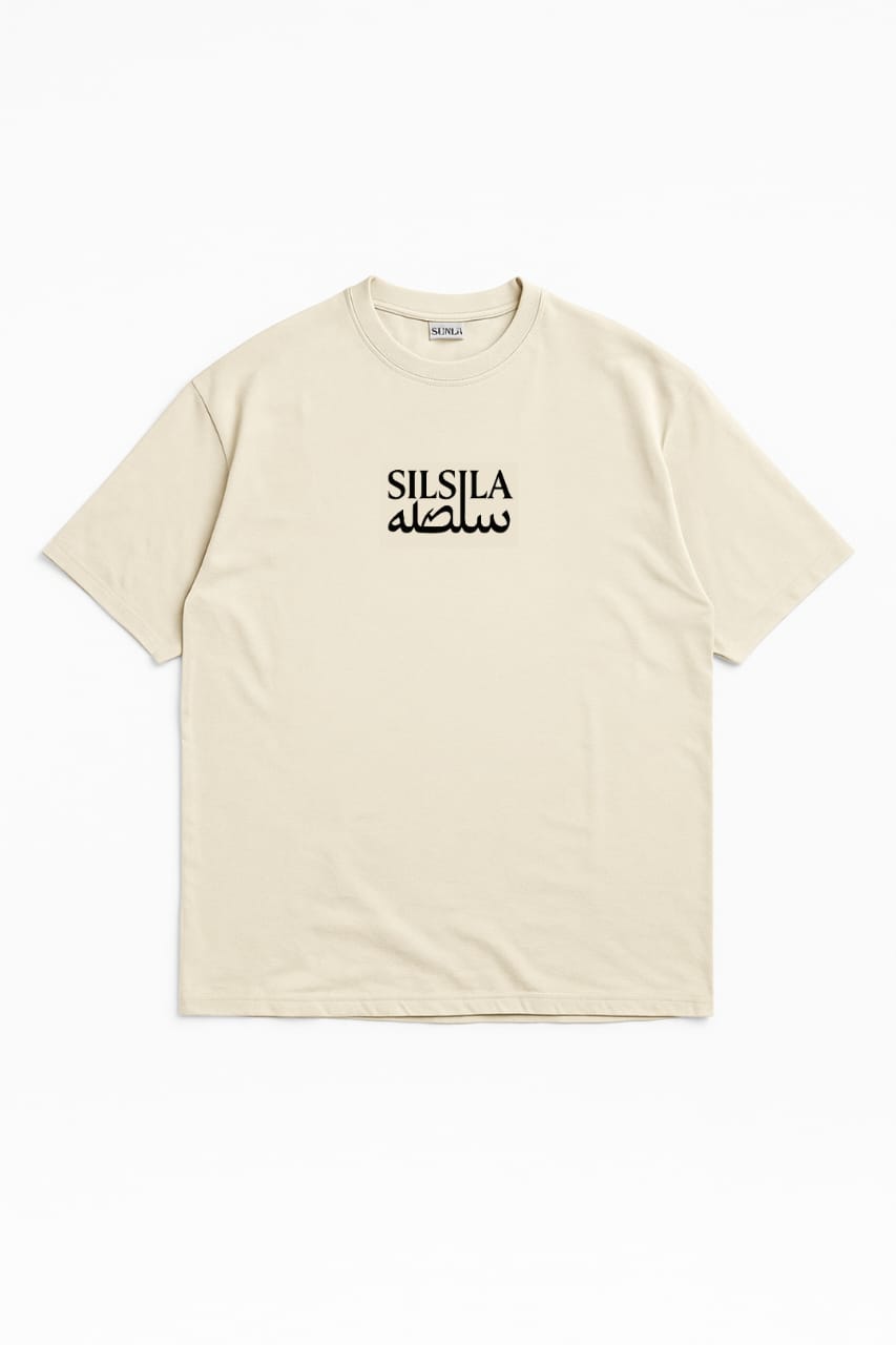 SILSILA BEIGE DROP SHOULDER TEE WITH UNIQUE DESIGN