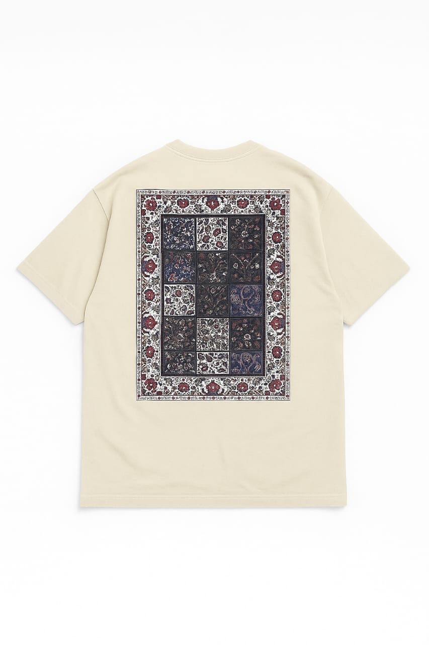 SILSILA BEIGE DROP SHOULDER TEE WITH UNIQUE DESIGN